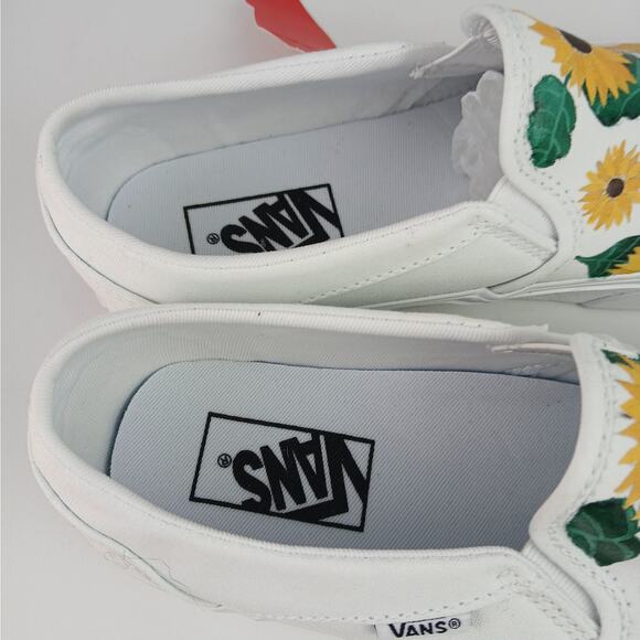 Vans SZ 8 White Customized Hand Painted Sunflower Motif Slip On Sneaker NEW - Picture 9 of 10